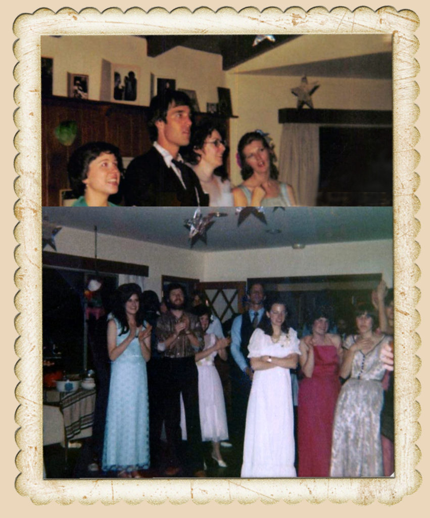 Karen Hermann, Russ Carpenter, ??, Vicki Hill - Waiting to learn who will be crowned Prom Queen (me, Michael Wasserman, Melanie Sayler, Diane Larson plus people I can't identify)